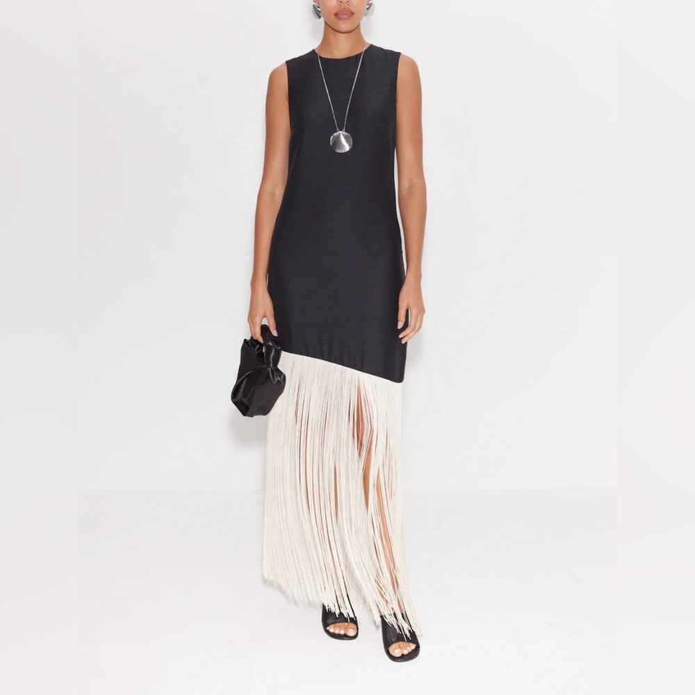 Simon Miller Casablanca Fringe Dress in Black/Seashell